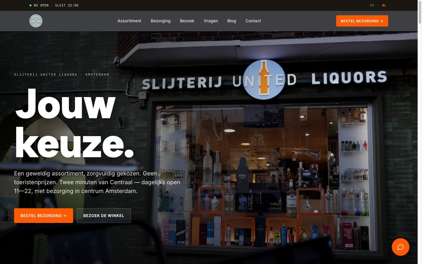 Homepage of the Slijterij United Liquors website, a liquor store in the Netherlands
